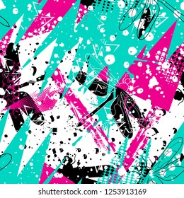 bright seamless pattern with dragonflies, spray paint . Grunge modern background for and girls,  For prints, T-shirts, textiles,fabric, web. Isolated on white