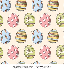 Bright  seamless pattern with Easter eggs. Vector cute hand drawn  background.
