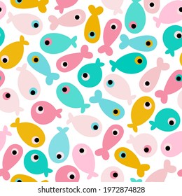 Bright seamless pattern with fish. Vector summer print. Irregular ornament