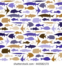 Bright seamless pattern with the fishes. Endless pattern on the marine theme. The concept of summer, sea and diving. Stock vector
