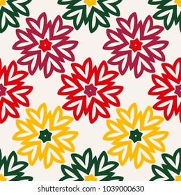 Bright seamless pattern with floral geometric elements.