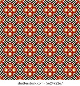 Bright seamless pattern with floral ornament. Colorful abstract background. Ethnic and tribal motifs. Ornamental vivid wallpaper. Vector illustration