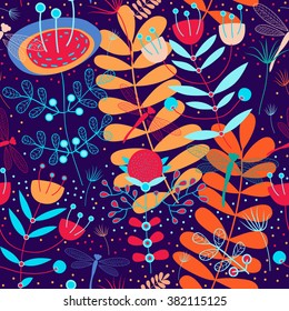 Bright seamless pattern with flowers. Colorful floral background