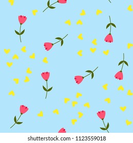 Bright Seamless pattern with flowers and hearts. Floral background for fabric, covers and wallpaper.