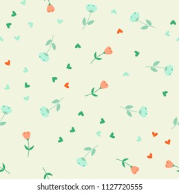 Bright Seamless pattern with flowers and hearts. Floral background for fabric, covers and wallpaper.