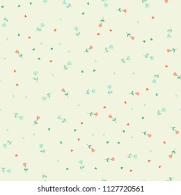 Bright Seamless pattern with flowers and hearts. Floral background for fabric, covers and wallpaper.