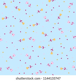 Bright Seamless pattern with flowers and hearts. Floral background for fabric, covers and wallpaper.