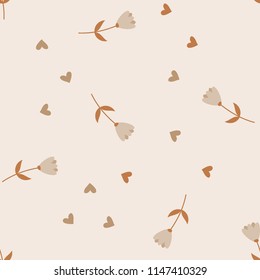 Bright Seamless pattern with flowers and hearts. Floral background for fabric, covers and wallpaper.