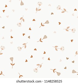 Bright Seamless pattern with flowers and hearts. Floral background for fabric, covers and wallpaper.