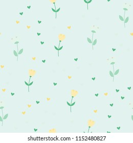 Bright Seamless pattern with flowers and hearts. Floral background for fabric, covers and wallpaper.