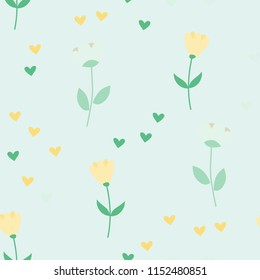 Bright Seamless pattern with flowers and hearts. Floral background for fabric, covers and wallpaper.