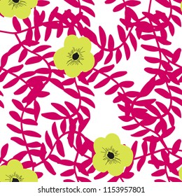 Bright Seamless pattern with flowers and hearts. Floral background for fabric, covers and wallpaper.
