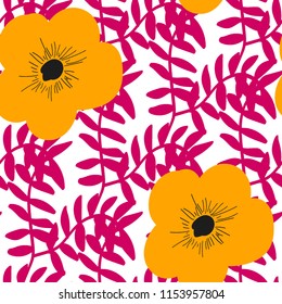 Bright Seamless pattern with flowers and hearts. Floral background for fabric, covers and wallpaper.