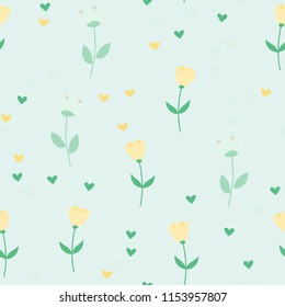 Bright Seamless pattern with flowers and hearts. Floral background for fabric, covers and wallpaper.