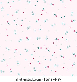 Bright Seamless pattern with flowers and hearts. Floral background for fabric, covers and wallpaper.