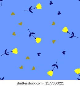 Bright Seamless pattern with flowers and hearts. Floral background for fabric, covers and wallpaper.