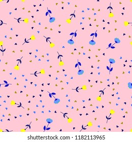 Bright Seamless pattern with flowers and hearts. Floral background for fabric, covers and wallpaper.