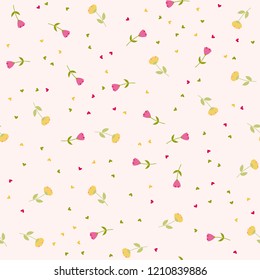 Bright Seamless pattern with flowers and hearts. Floral background for fabric, covers and wallpaper.