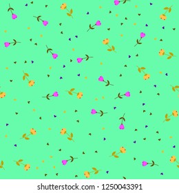Bright Seamless pattern with flowers and hearts. Floral background for fabric, covers and wallpaper.