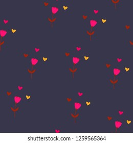 Bright Seamless pattern with flowers and hearts. Floral background for fabric, covers and wallpaper.