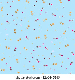 Bright Seamless pattern with flowers and hearts. Floral background for fabric, covers and wallpaper.