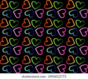 Bright seamless pattern in the form of a seamless pattern of hearts on a black background