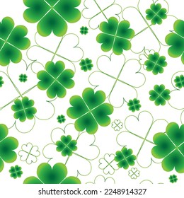 Bright seamless pattern with four-leaf clover on transparent background. St. Patrick's day vector illustration