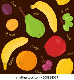 Bright seamless pattern with fruits and text