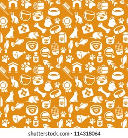 bright seamless pattern with funny cat and dog icons - vector illustration