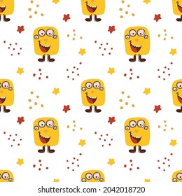 Bright seamless pattern with funny monsters. Vector illustration