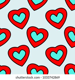 Bright seamless pattern with geometric elements in the form of hearts.