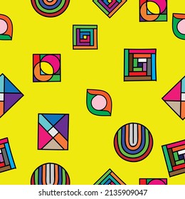 Bright, seamless pattern of geometric shapes.