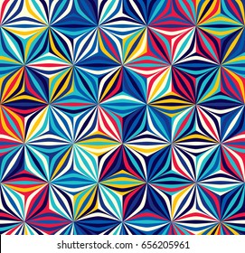 Bright seamless pattern of geometric shapes. Color creates the volume elements.