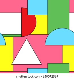 Bright seamless pattern with geometric shapes. Colorful memphis design - fashion 80-90s.