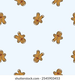 Bright seamless pattern with gingerbread man. Endless New Year and Christmas background. Design for decoration, wrapping paper, print