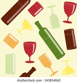 Bright seamless pattern with glasses and bottles