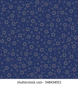 Bright seamless pattern with golden stars silhouette on the blue background. Christmas and Happy New Year symbol concept vector illustration