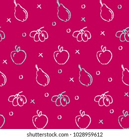 Bright seamless pattern with hand drawn fruit symbols