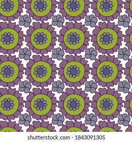 Bright seamless pattern with hand drawn doodle flowers. Vector bright print for fabric or wallpaper.