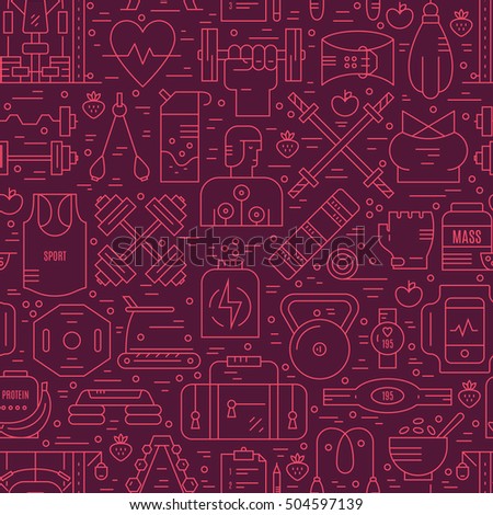 Bright seamless pattern with healthy lifestyle elements made in vector.