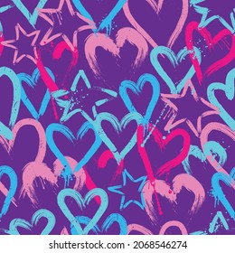 bright seamless pattern with hearts and stars. Hand-drawn heart background for girls. for textiles, clothing, wrapping paper and more
