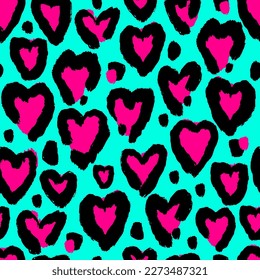 Bright seamless pattern with hearts. Trendy vector background. Can be used for t-short, graphic design, wallpaper, wrapping paper. 