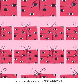 Bright seamless pattern with holiday gifts.Vector illustration.