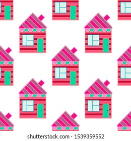 Bright seamless pattern with houses on a white background.