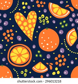 Bright seamless pattern with juicy oranges.