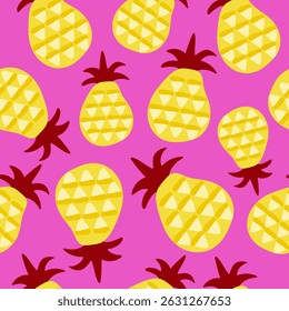 Patrón transparente brillante con piña jugosa sobre un fondo brillante. Fondo de la baya del verano. Vector.