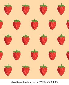 Helles, nahtloses Muster mit saftigen Erdbeeren auf gelbem Hintergrund