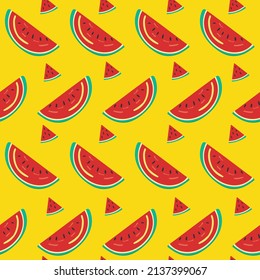 Helles, nahtloses Muster mit saftigen Wassermelonen. Wassermelone. Sommer. Saft. Beeren. Vektorgrafik.