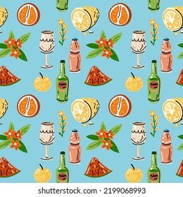 Bright seamless pattern for kitchen design, for the menu of restaurants, cafes and canteens. Fresh food. Harvest. Sauces, mayonnaise, mustard.