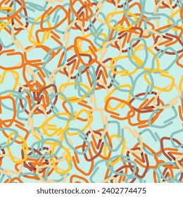 Bright seamless pattern of knitting markers on a blue background